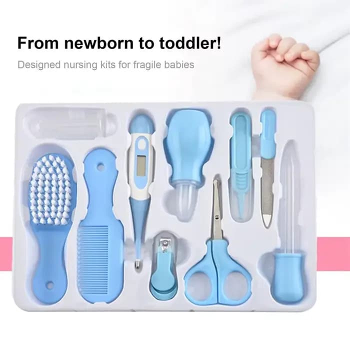 Kit de soins de santé pour bébé, 10 pièces/ensemble, pour enfants, ongles, cheveux, thermomètre, brosse de toilettage, tondeuse, anneau de dentition, brosse à dents, essentiels pour bébé