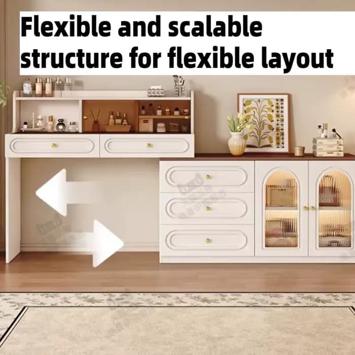 Coiffeuse d'angle en bois style crème avec rangement pour la maison, la chambre et l'hôtel