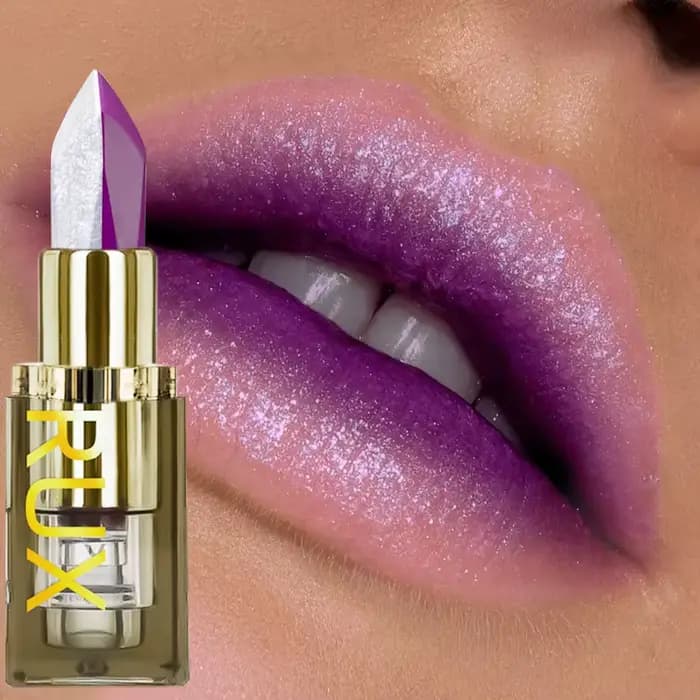 Rouge à lèvres bicolore à paillettes violettes