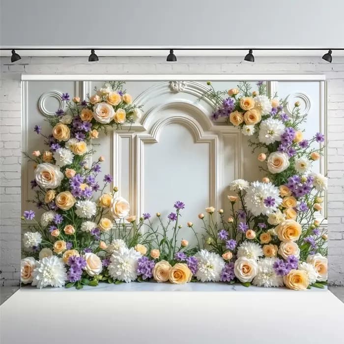 Toile de fond photographique pour mariage, fête, douche nuptiale, portrait de fille, maternité, avec arche européenne, mur fleuri et décor de fête