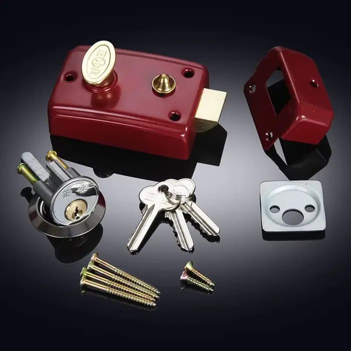 Serrure de porte de grange rétro, serrure de sécurité externe rouge, serrure universelle à langue unique avec clé, serrure antivol pour porte en bois