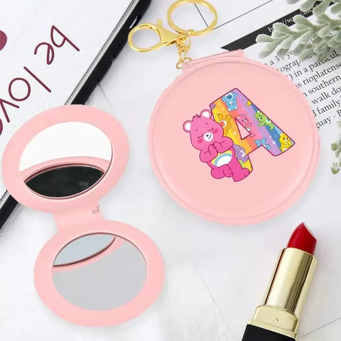 Miroir de maquillage pour femme Cute Care Bears, miroir rond pliable avec inscription Kawaii, miroir de voyage portable pour femmes, miroir de maquillage de dessin animé
