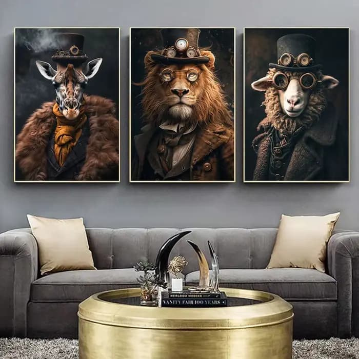 Affiches imprimées sur toile avec Portrait d'animaux Steampunk, images rétro, peinture murale d'art pour décoration de salon et de maison