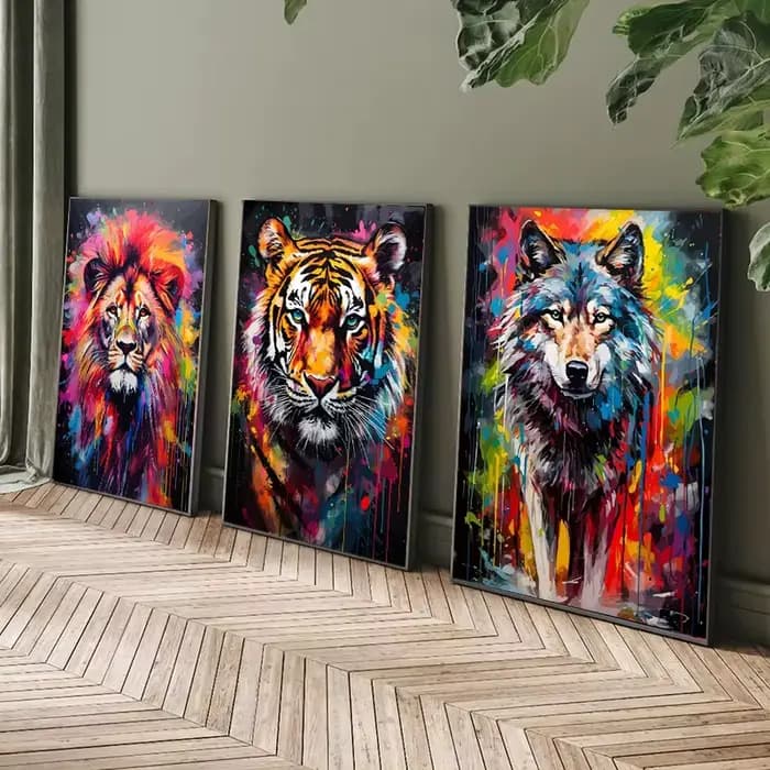 Art mural d'animaux d'interconnexion, impressions sur toile, affiches d'art graffiti, décor à la maison, théâtre de chat rhinocéros personnalisé, Krasnoblo discutant, tigre, animaux sauvages