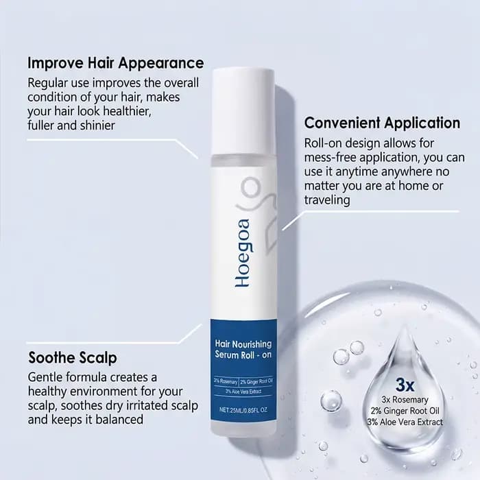 Sérum capillaire nourrissant avec applicateur à bille, hydratant et lissant pour le cuir chevelu, traitement quotidien léger et non gras