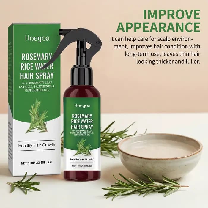 Spray de croissance capillaire à la menthe poivrée et à l'eau de riz, traitement hydratant doux pour le cuir chevelu, réparation des racines capillaires, renforcement des cheveux abîmés