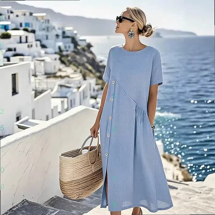 Robe en coton et lin, robes printemps-été, robe midi à boutons et poches, combinaison décontractée, playsuit