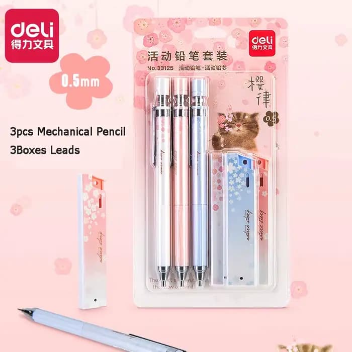 Ensemble de crayons mécaniques Kawaii Sakura, crayons automatiques, 3 paquets de fils HB, écriture de brouillon, dessin, croquis d'architecture, 0.5m