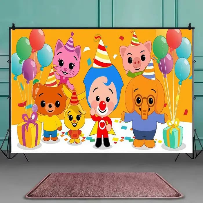 Toile de fond de studio photo pour décoration de fête en extérieur, rideau de fond photo, motif dessin animé Plim Plim