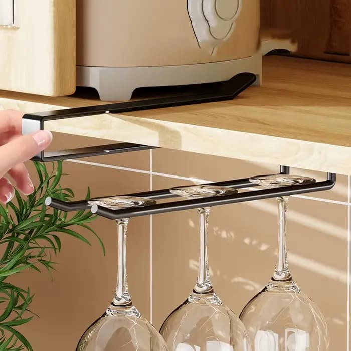 HeMu – support de rangement de cuisine sous l'armoire, sans perçage, support à gobelets suspendu, support multifonctionnel pour verres à vin rouge