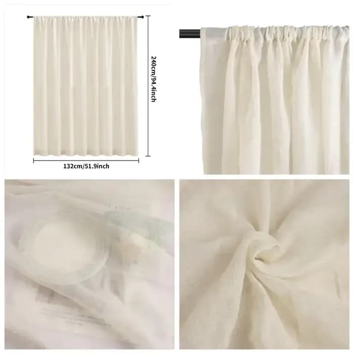 Rideaux en lin de 160 cm/240 cm de longueur pour salon et chambre, avec passe-tringle, semi-transparents, style campagnard