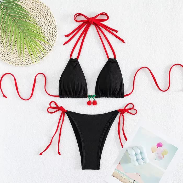 Sexy rouge cerise Bikini ensemble femmes côtelé Push Up Micro maillots de bain plage maillot de bain femmes Biquine Brasileiro Куshenльник Ж браrien