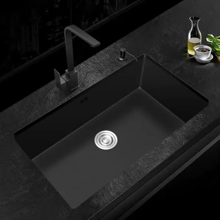 Évier de cuisine noir en acier inoxydable 304, évier simple, ark de lavage de légumes, comptoir ou sous plan