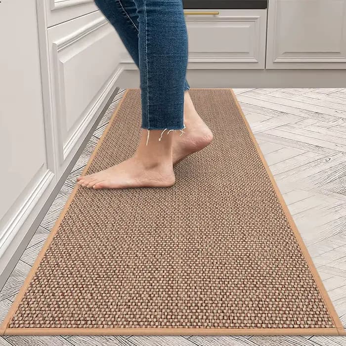Tapis de sol de cuisine tissé en lin, antidérapant, délavé, fond en caoutchouc, sergé naturel, porte d'entrée en lin, Long, résistant à l'huile, Durable