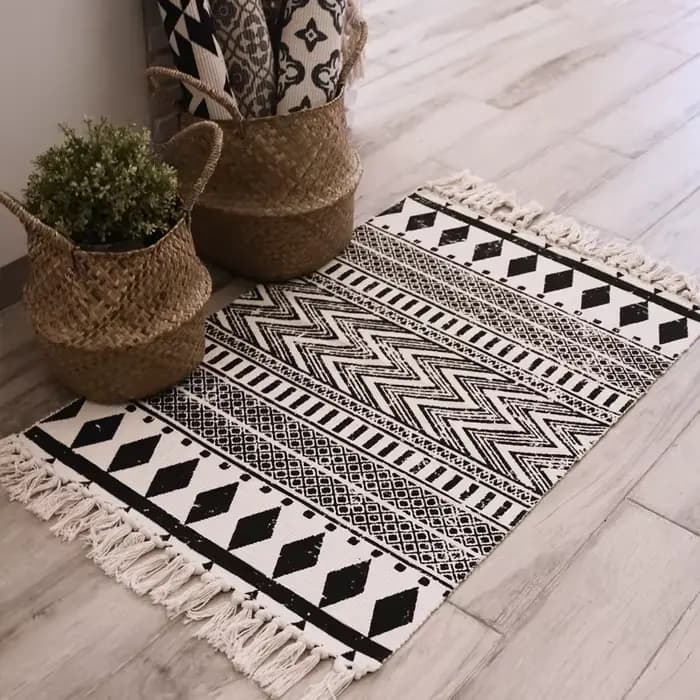 Polymères Lea rectangulaires en lin tissé de style ethnique, petit tapis, chambre à coucher, chevet, pied, salon, perception des mains