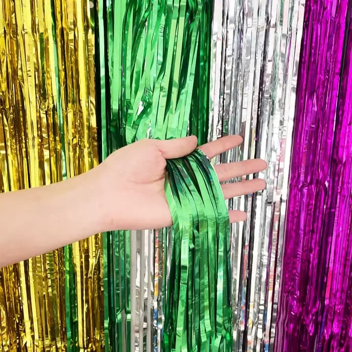 Rideau de décoration d'arrière-plan d'anniversaire, rideau Laser à franges pour enterrement de vie de jeune fille, décor de mariage pour réception-cadeau pour bébé