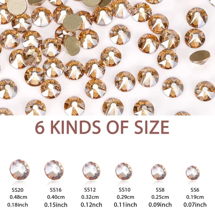 2880 strass en verre à dos plat de taille mixte couleur champagne pour vêtements/chaussures/tasses/fêtes/maquillage/ornementation d'ongles