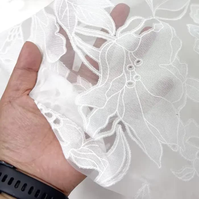 Tissu en polyester et lin blanc à motif floral de pivoine, semi-transparent, doux et léger, pour chemises, robes, vêtements de mode, matériel de couture, textile