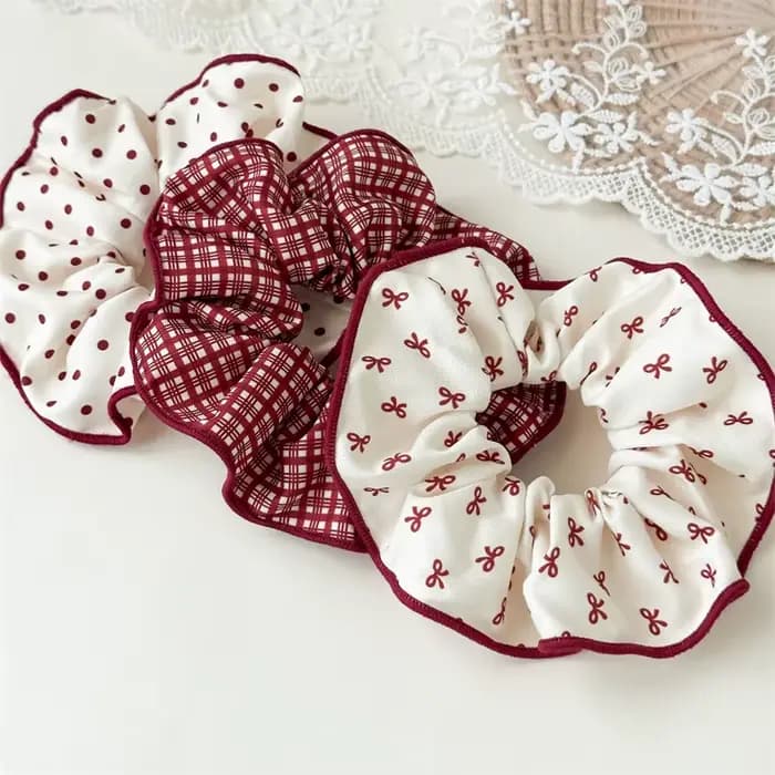 Série rouge à pois motif à carreaux nœud à volants bandeau de cheveux haute Onytail élastique bandeau de cheveux doux et mignon accessoire de cheveux