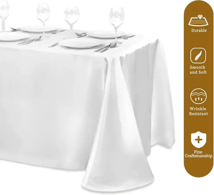 Nappe rectangulaire en Satin blanc, couverture de Table en soie brillante, décoration de Table lisse pour fête de mariage et Banquet
