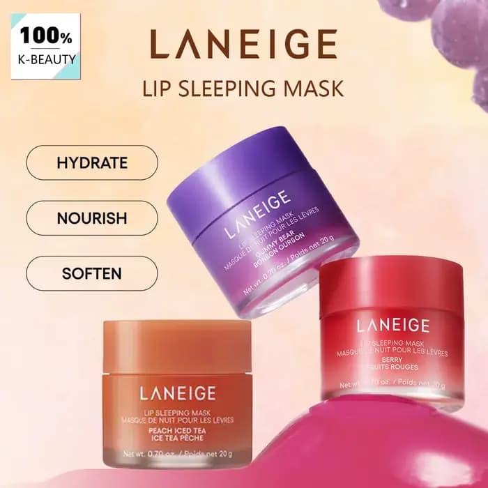 Masque de nuit pour les lèvres Laneige, hydratation longue durée et soulagement de la sécheresse, texture lisse et traitement fruité, soins coréens, maquillage coréen
