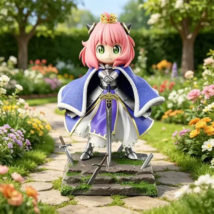 Figurine Anya Forger Version Saber Mignonne Q Version Double Tête Sculptée, Modèle de Collection Anime, Cadeau, Décoration Maison