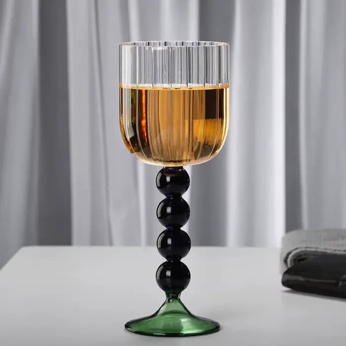 Verres à vin ondulés nordiques créatifs, gobelet vintage, boule d'ambre bleu, tige incurvée rose, verres à vin rouge, tasse, 360ml, 12oz, 1 pièce
