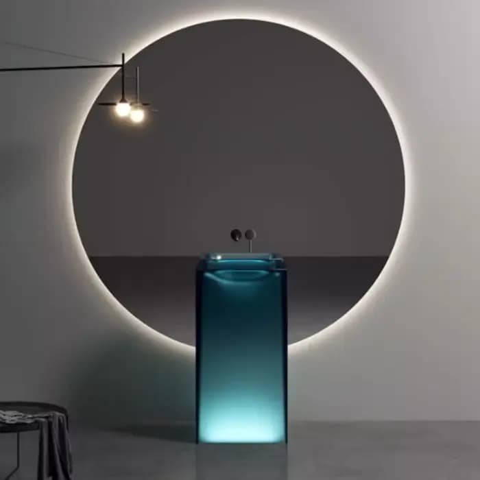 Lavabo sur pied pour salle de bain, lavabo d'art en résine transparente de couleur, lavabo à colonne