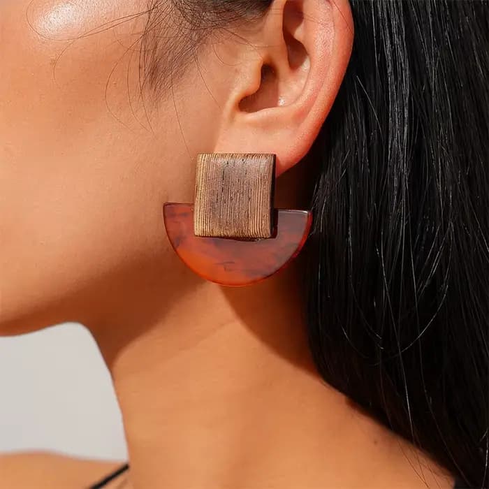 Boucles d'oreilles demi-rondes en résine de couleur marron pour femmes, bijoux à la mode, nouveau style classique, accessoires tendance pour usage quotidien, cadeaux MQ770
