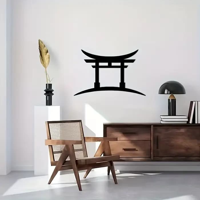 1 pièce d'art mural en métal inspirée des portes de temples japonais, idéale pour la décoration intérieure à thème asiatique et les cadeaux culturels.