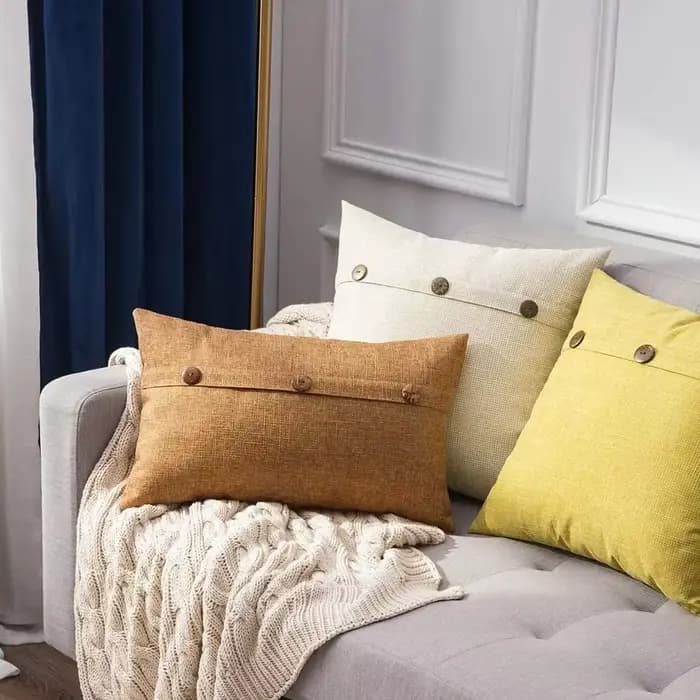 Juste de coussin en lin avec bouton, taie d'oreiller décorative nordique, canapé de salon, décoration d'intérieur, 45x45cm