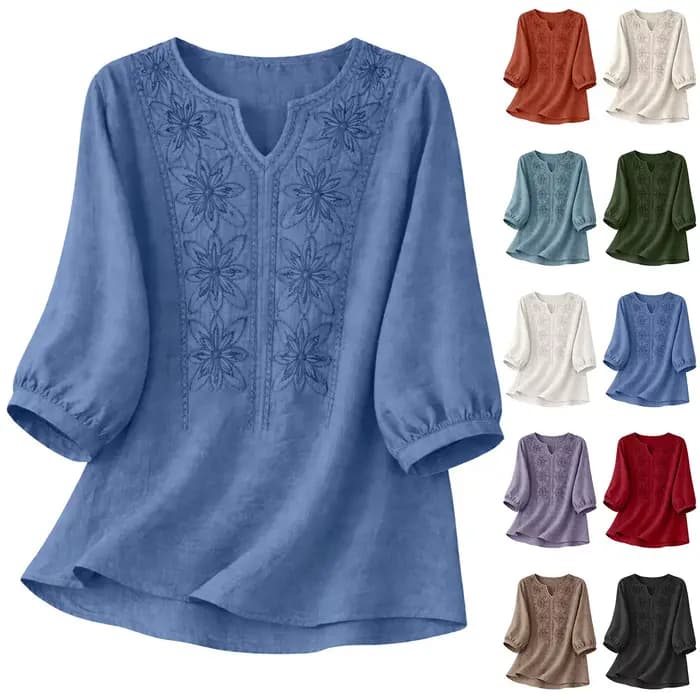 Chemisier en lin pour femme, tunique d'été légère et aérienne, élégante et décontractée, haut en coton et lin, coupe ample, hauts décontractés pour femme