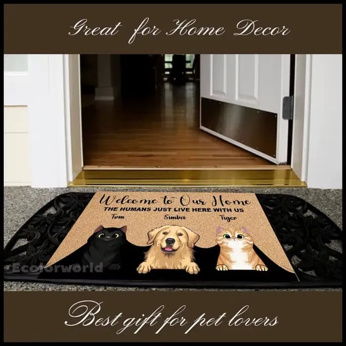 Paillasson personnalisé avec nom de chien et de chat, bienvenue à notre maison, tapis de sol personnalisé, toutes couleurs, tous les logos, accessoire de décoration pour la maison