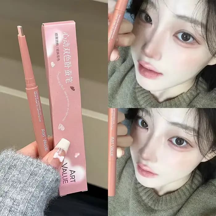Stylo bicolore sous les yeux, crayon de ver à soie couché à Double extrémité, nu, Contour des paupières inférieures, Eyeliner Aegyo-sal, maquillage avec brosse de détail