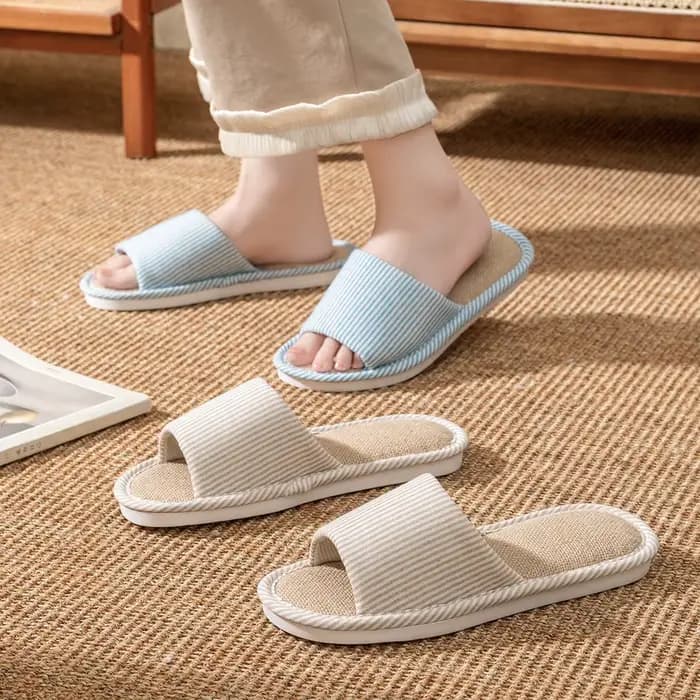 Pantoufles de maison en lin pour femmes et hommes, sandales de salon plates d'été, légères, confortables, antidérapantes, pantoufles d'intérieur pour hommes