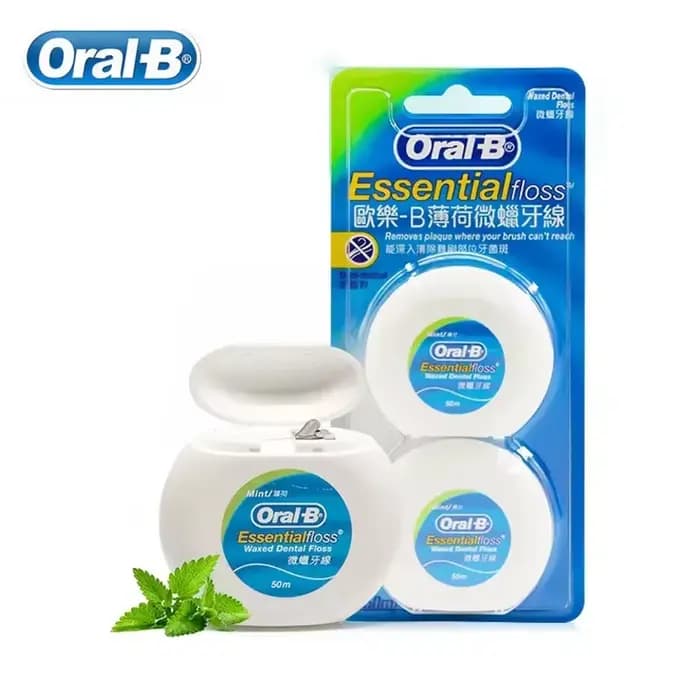 Fil dentaire non ciré Oral B Essential, 2 boîtes de 50 m chacune, nettoyage interdentaire, soin des gencives, fil dentaire pour le nettoyage buccal