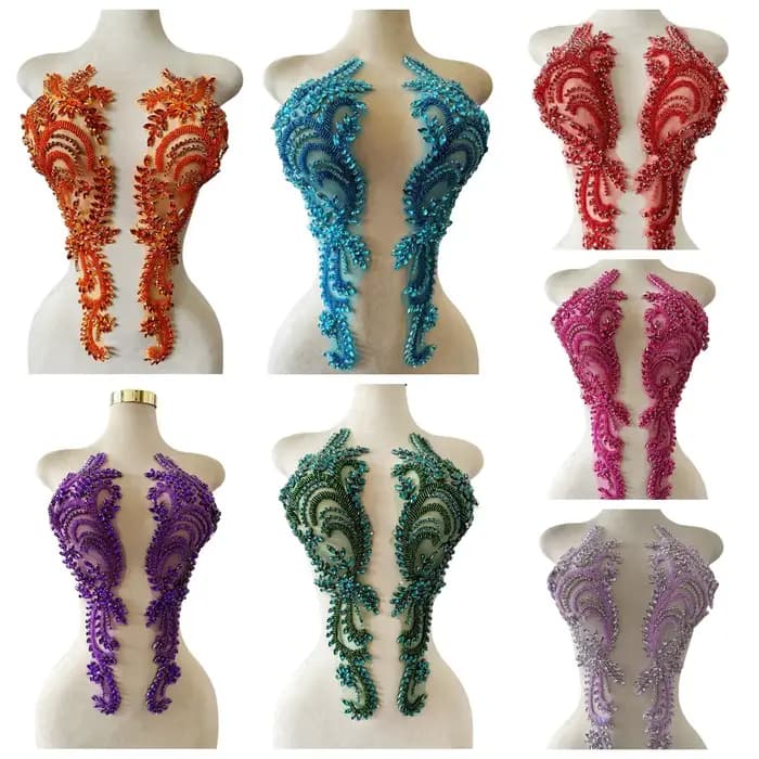 18 couleurs col en V profond une paire d'accessoires de robe de soirée perles Tulle vêtements décoration à la main strass matériel de buste de bal