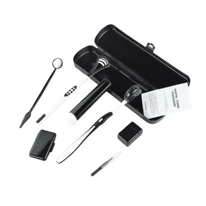 Kit professionnel de soins bucco-dentaires 8 pièces, outils de nettoyage des dents portables avec étui de rangement pour la maison, les voyages et l'hygiène quotidienne