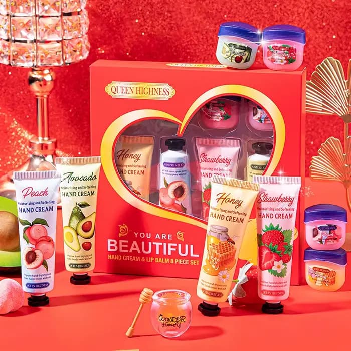 Cadeau de noël 8 pièces ensemble baume à lèvres et crème pour les mains