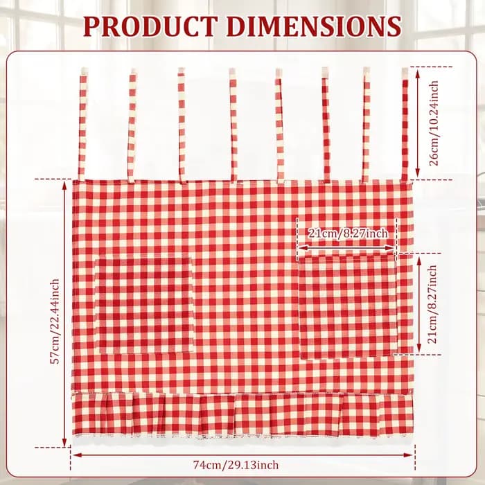 Jupe de four en lin décorative à carreaux pour cuisine, rideau de protection pour lave-vaisselle, jupe de cuisinière avec poches et dentelle, à nouer