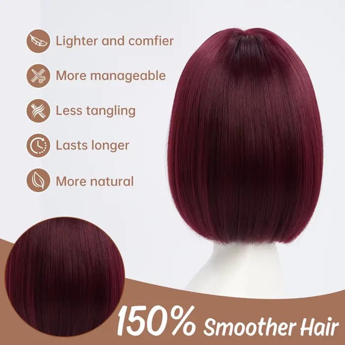Perruque synthétique couleur vin rouge, style bob, pour fête, perruque cosplay d'Halloween, ensemble de perruques résistantes à la chaleur pour usage quotidien