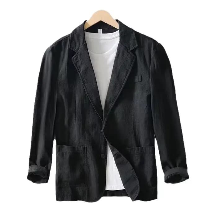 Blazer en coton et lin pour homme, style rétro, décontracté, polyvalent, léger, pour les voyages et les occasions professionnelles
