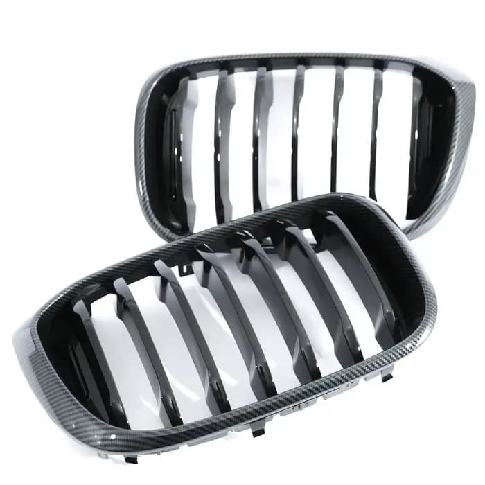 Grilles de remplacement pour BMW G01 X3 G02 X4 2018-2022, aspect fibre de carbone, noir brillant, simple ou double, pour calandre avant.