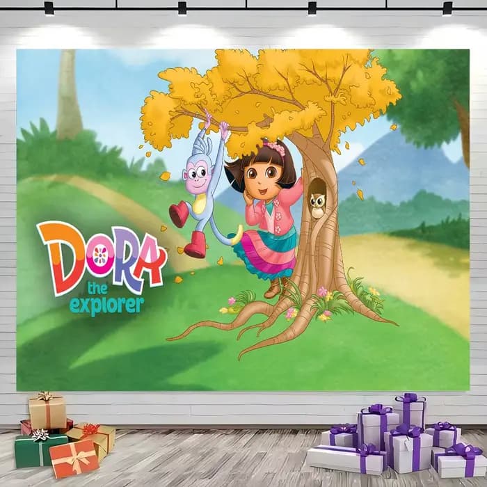 Toile de fond d'anniversaire avec fenêtre et cheminée, arrière-plans photographiques pour studio photo D-Dora The E-Explorer