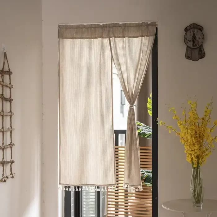 Rideau de porte en coton et lin de Style japonais, rideau de séparation rayé Jacquard pour cuisine, salon, chambre à coucher, rideau décoratif