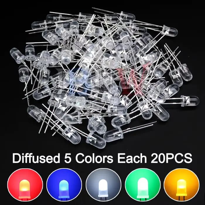 100 PCS/LOT 5mm Diode LED F5 Kit assorti IBUW blanc vert rouge bleu jaune Orange rose violet blanc chaud bricolage Diode électroluminescente