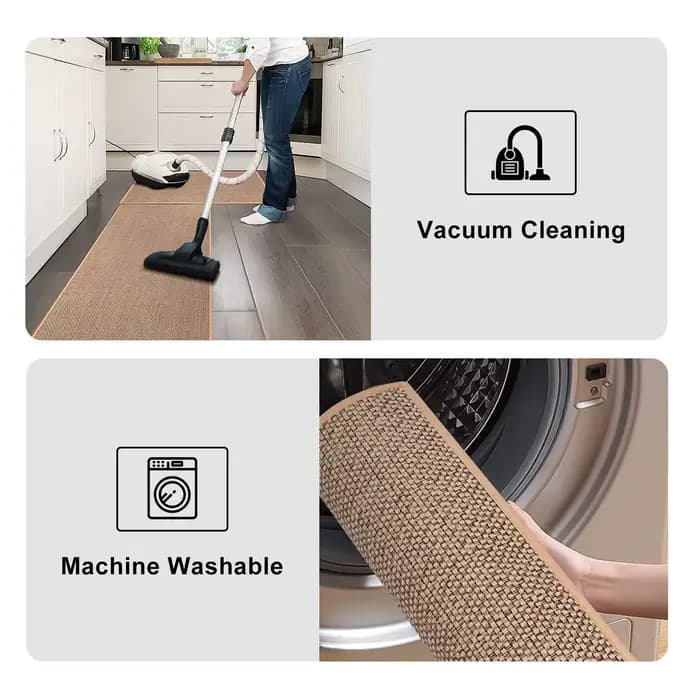 Tapis de sol de cuisine tissé en lin, antidérapant, délavé, fond en caoutchouc, sergé naturel, porte d'entrée en lin, Long, résistant à l'huile, Durable