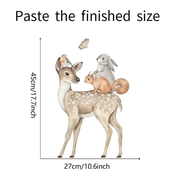 Hand Drawn Cute Deer Rabbit Fox Wall Stickers for Kids Rooms Nursery Living Room Baby Bedroom