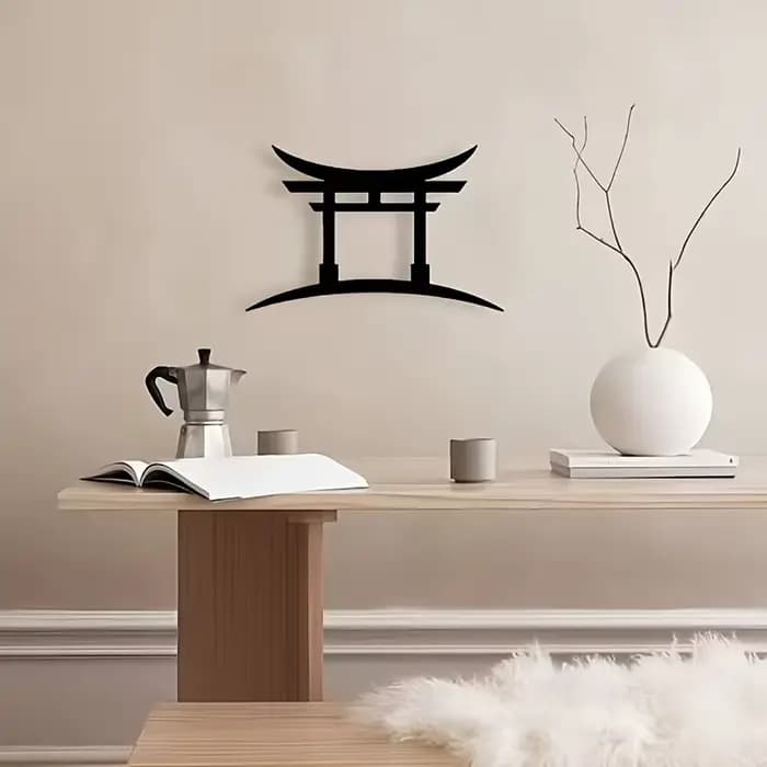 1 pièce d'art mural en métal inspirée des portes de temples japonais, idéale pour la décoration intérieure à thème asiatique et les cadeaux culturels.