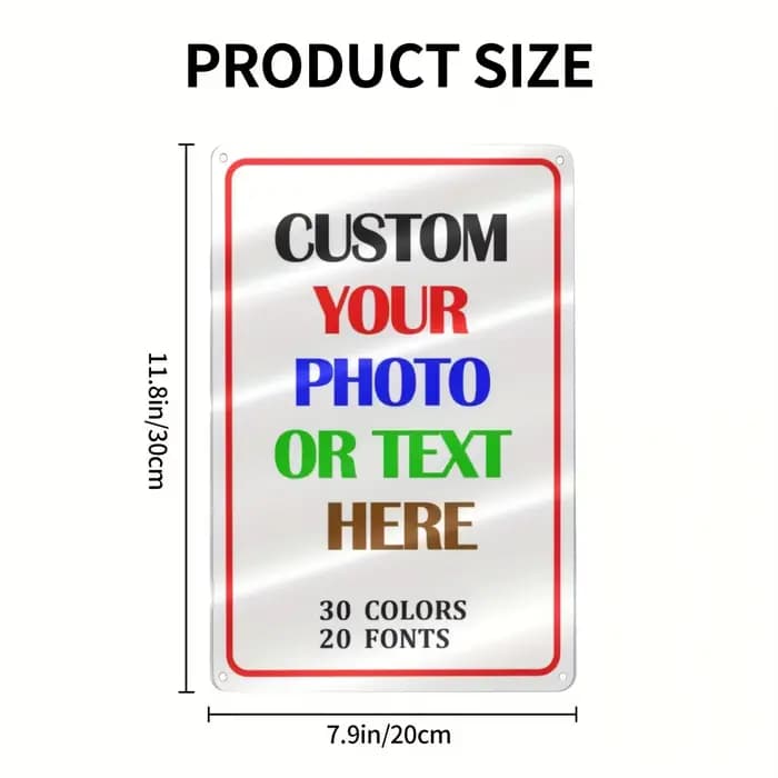 Panneau en fer personnalisable 20x30cm, photo/texte DIY avec plusieurs couleurs et polices, décoration murale durable